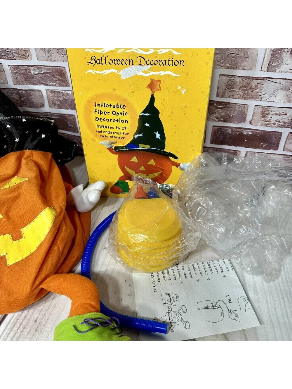 Fiber Optic Jack-O-Lantern In Witches Hat -Inflates 21” Blow Up Halloween NOS